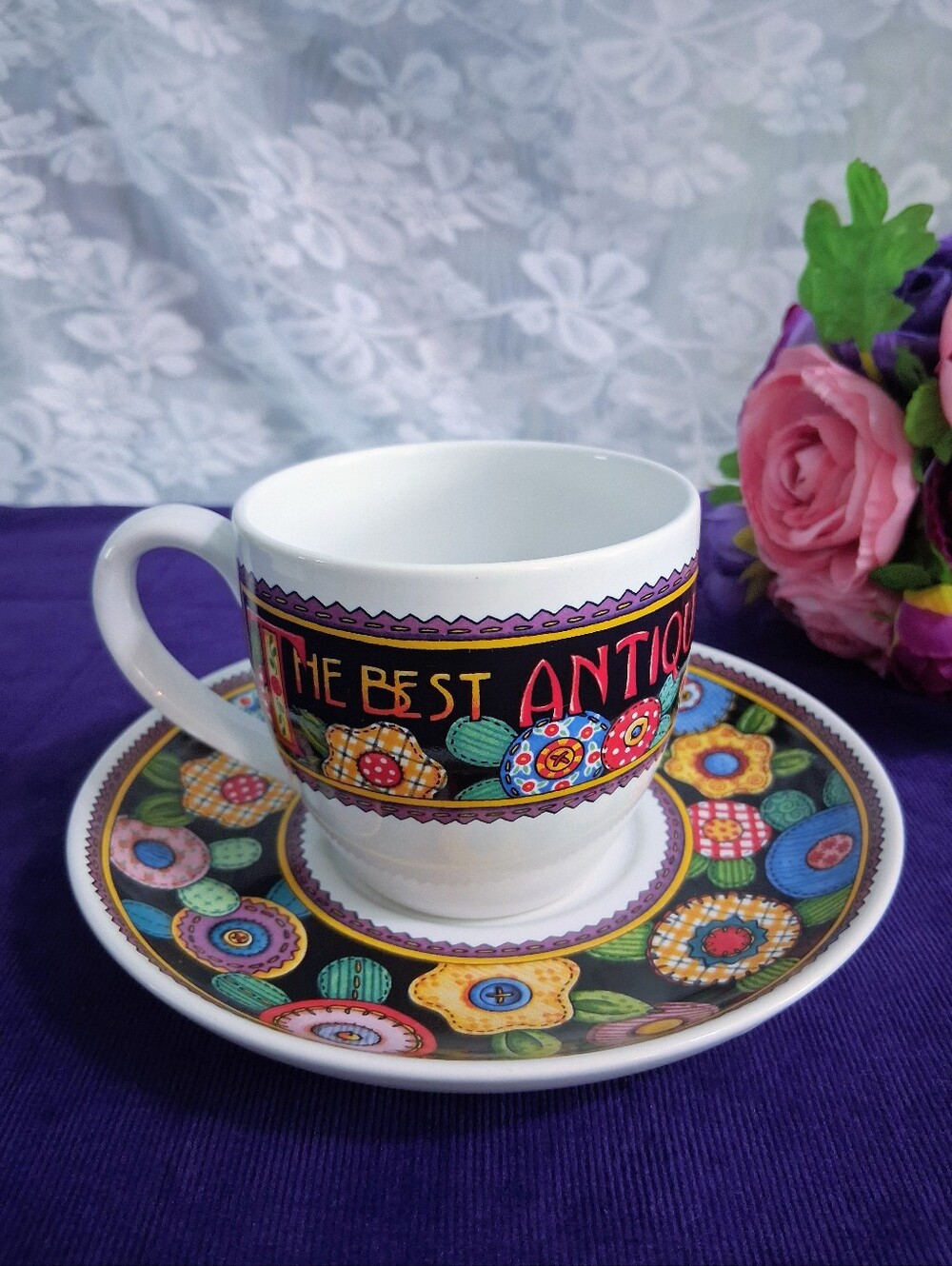 Vintage Mary Engelbreit Ceramic Tea Cup and Saucer Set